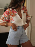 Floral print button up shirt front view