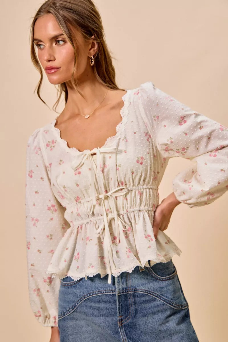 Ruched bodice cotton blouse front view