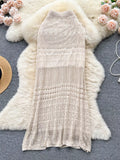 Knitted hollow out maxi skirt full length side view