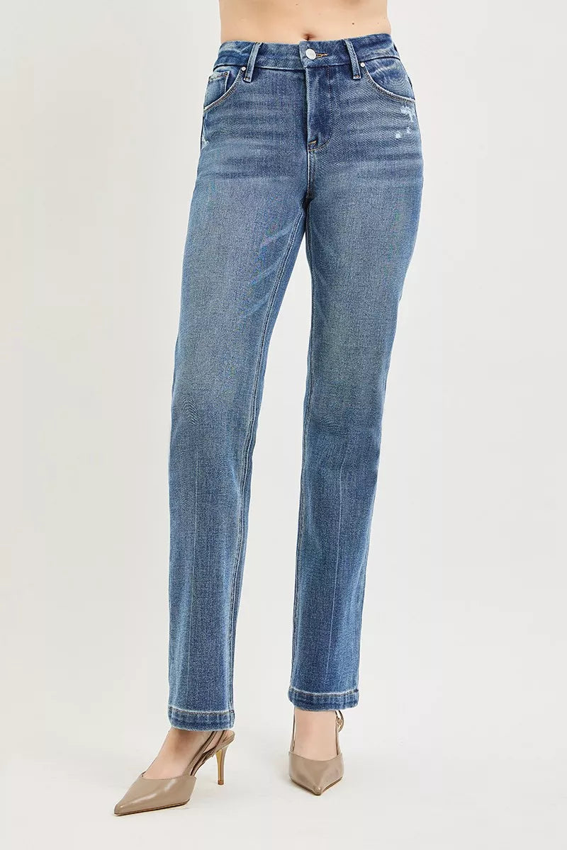 Crease line detail on RISEN straight leg jeans