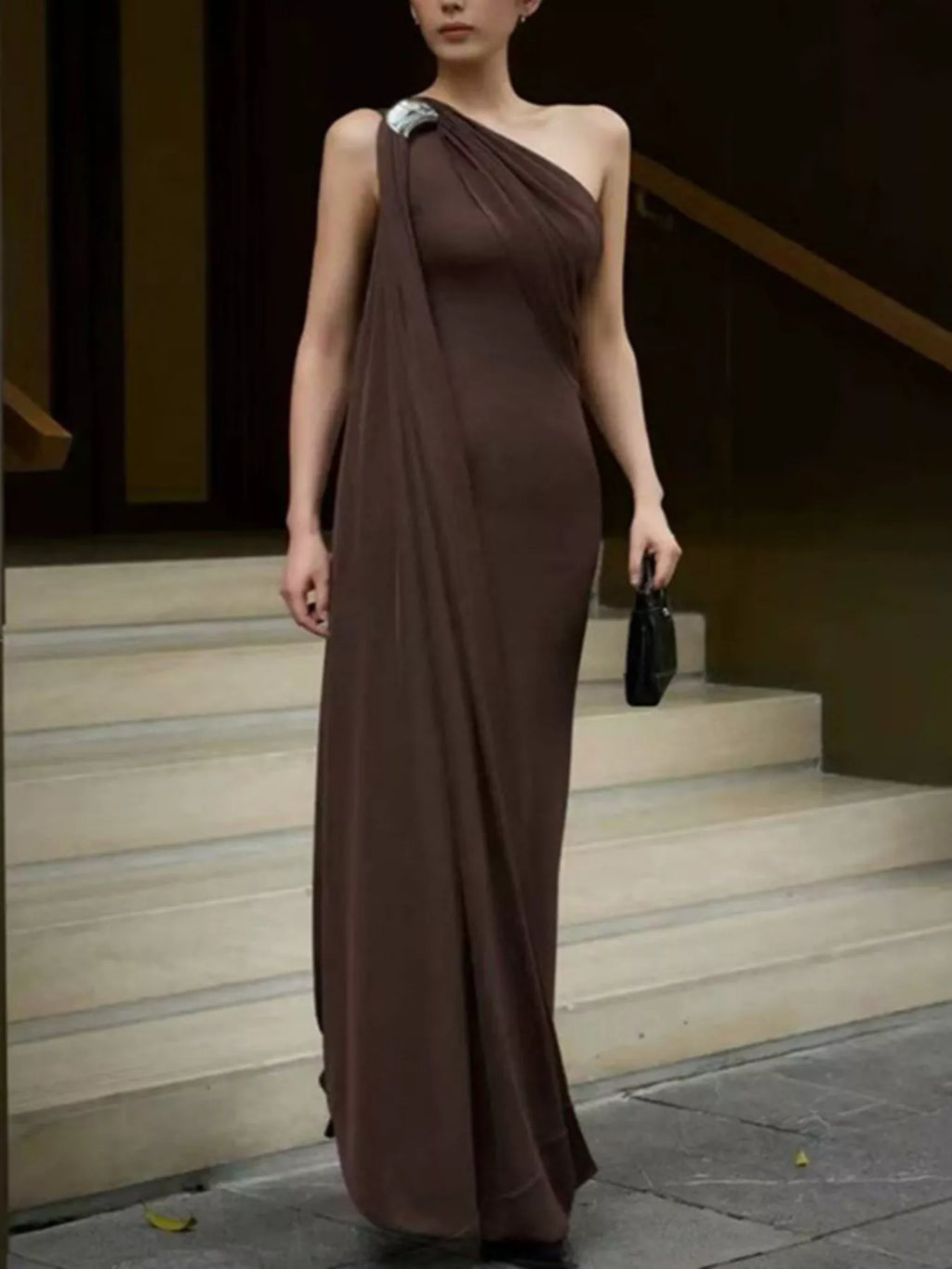 One shoulder maxi dress side view