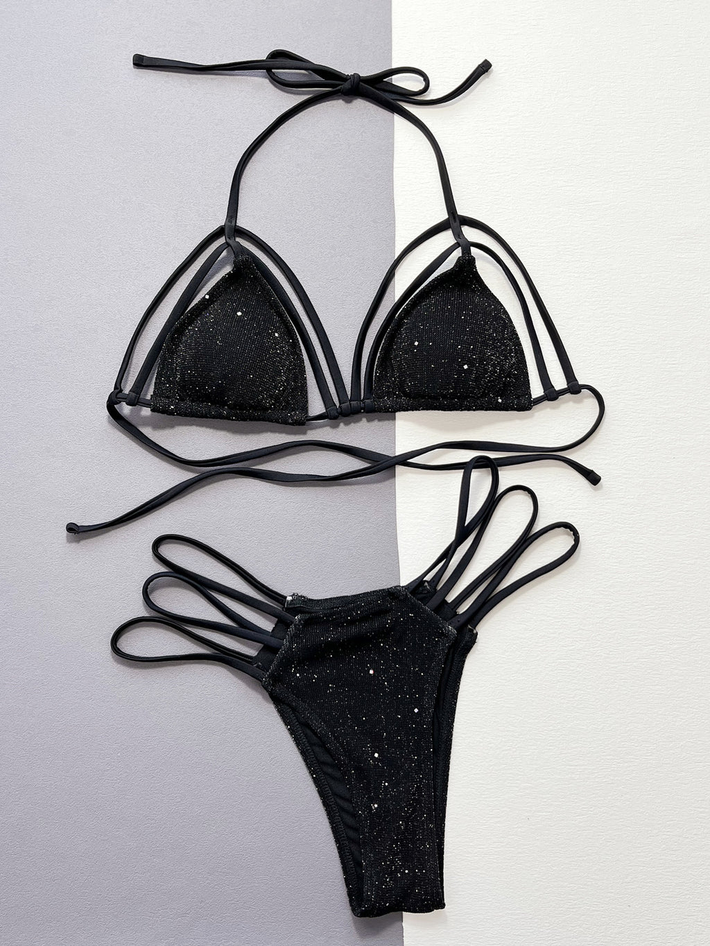Strappy bikini top halter tie detail