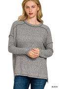 Black melange hacci hi low tee front view