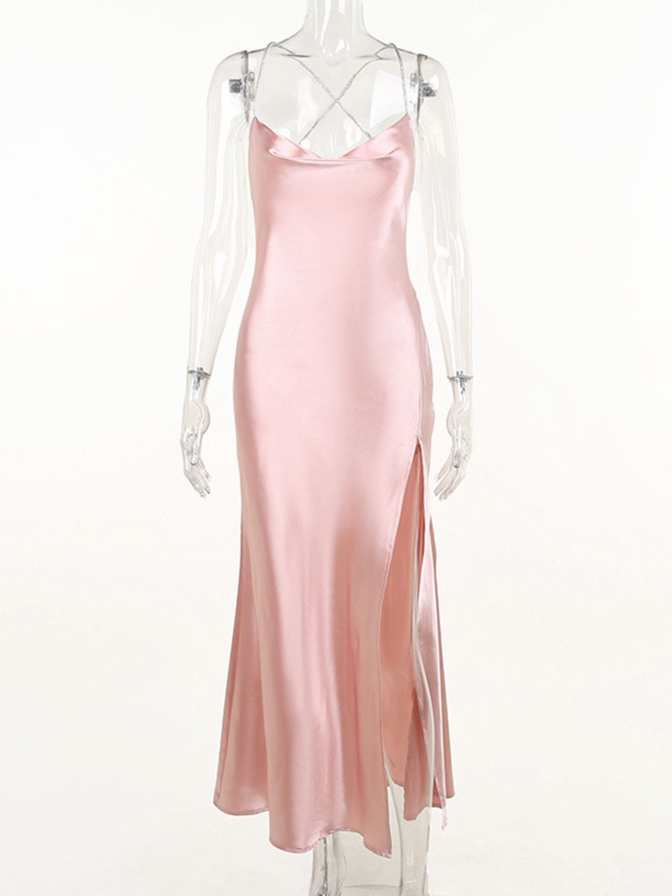 Cowl neck maxi dress full length side view