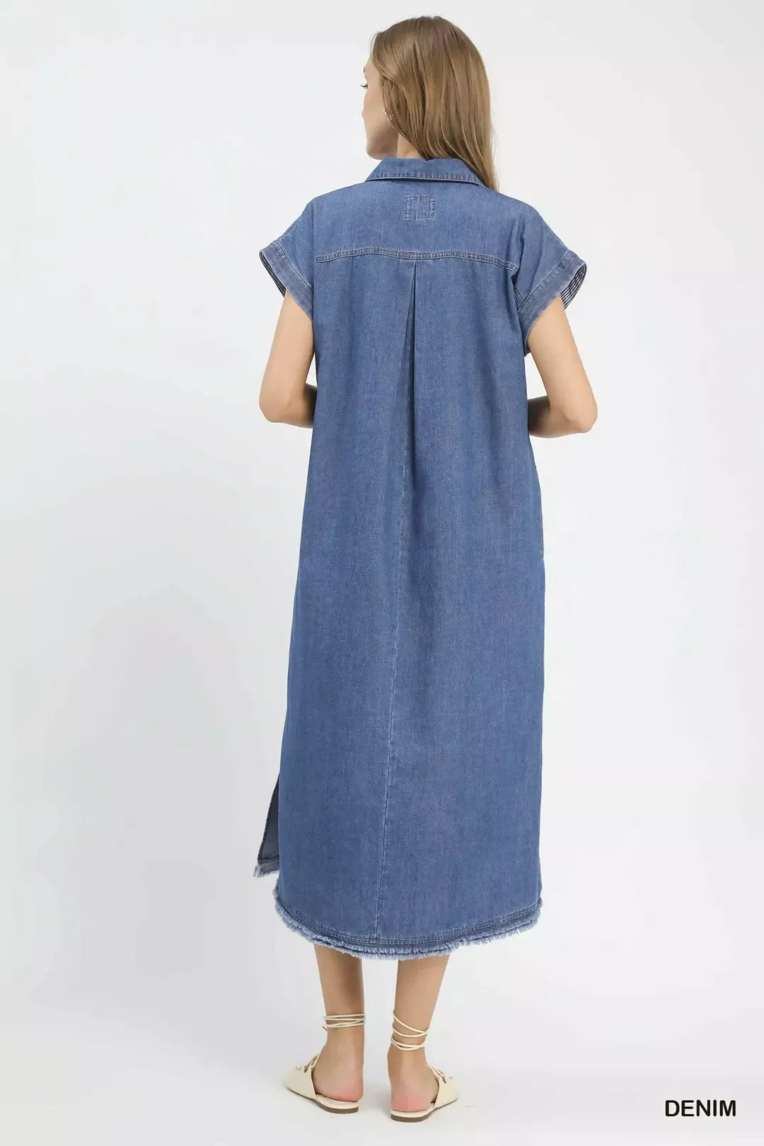 Collared denim dress detail of point collar and buttons