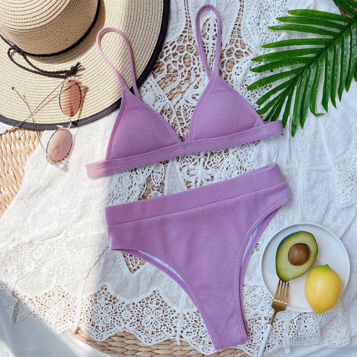 Ribbed bikini set styled on model