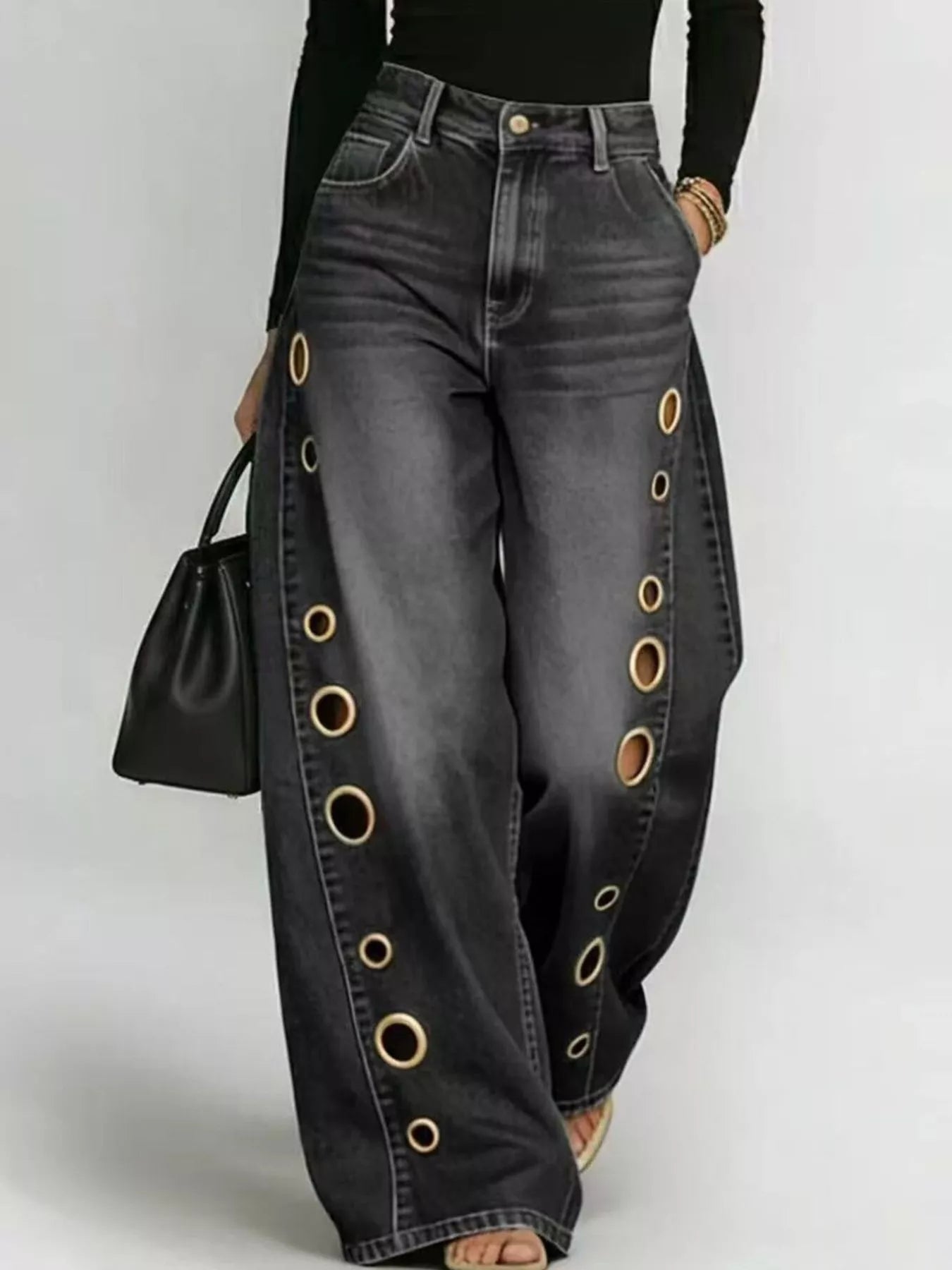 Eyelet jeans in black full view