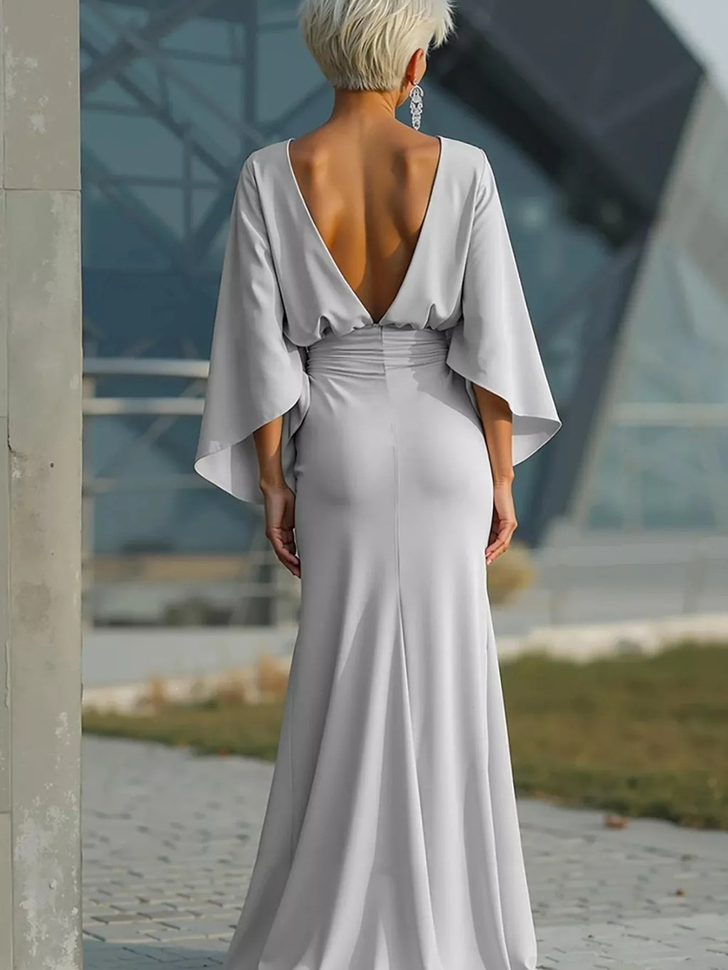 Ruched maxi dress batwing sleeve drape detail