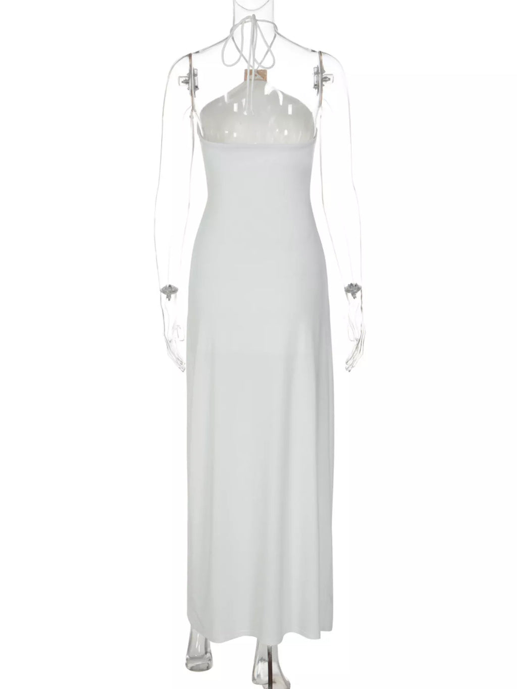 Black backless maxi dress back view