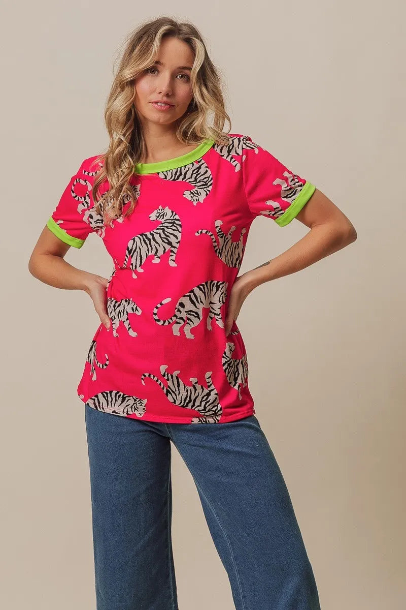 Tiger graphic jersey top front detail