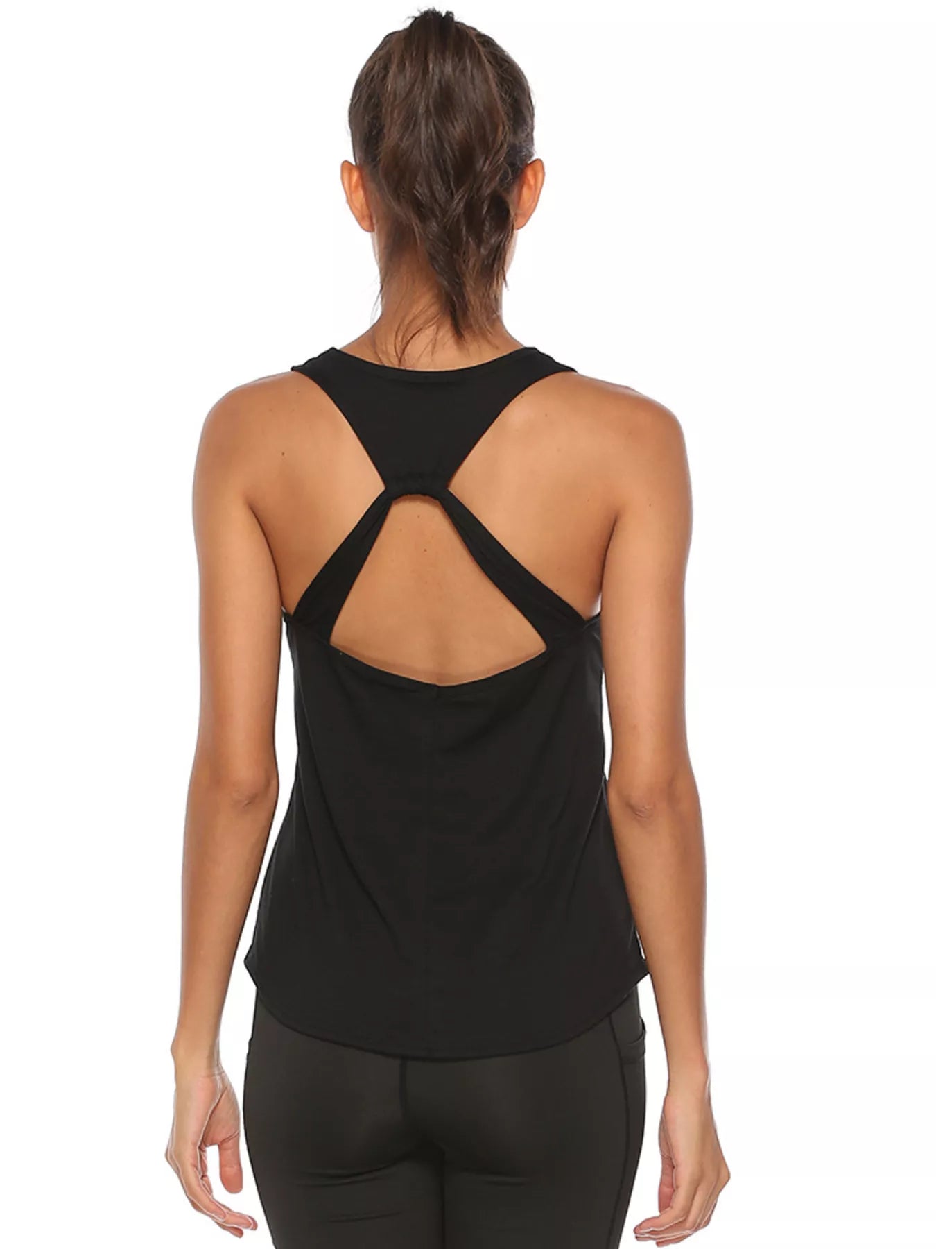 Moss green crisscross active tank top front view