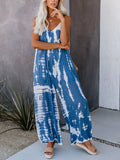 Tie dye wide leg jumpsuit front view flowing silhouette