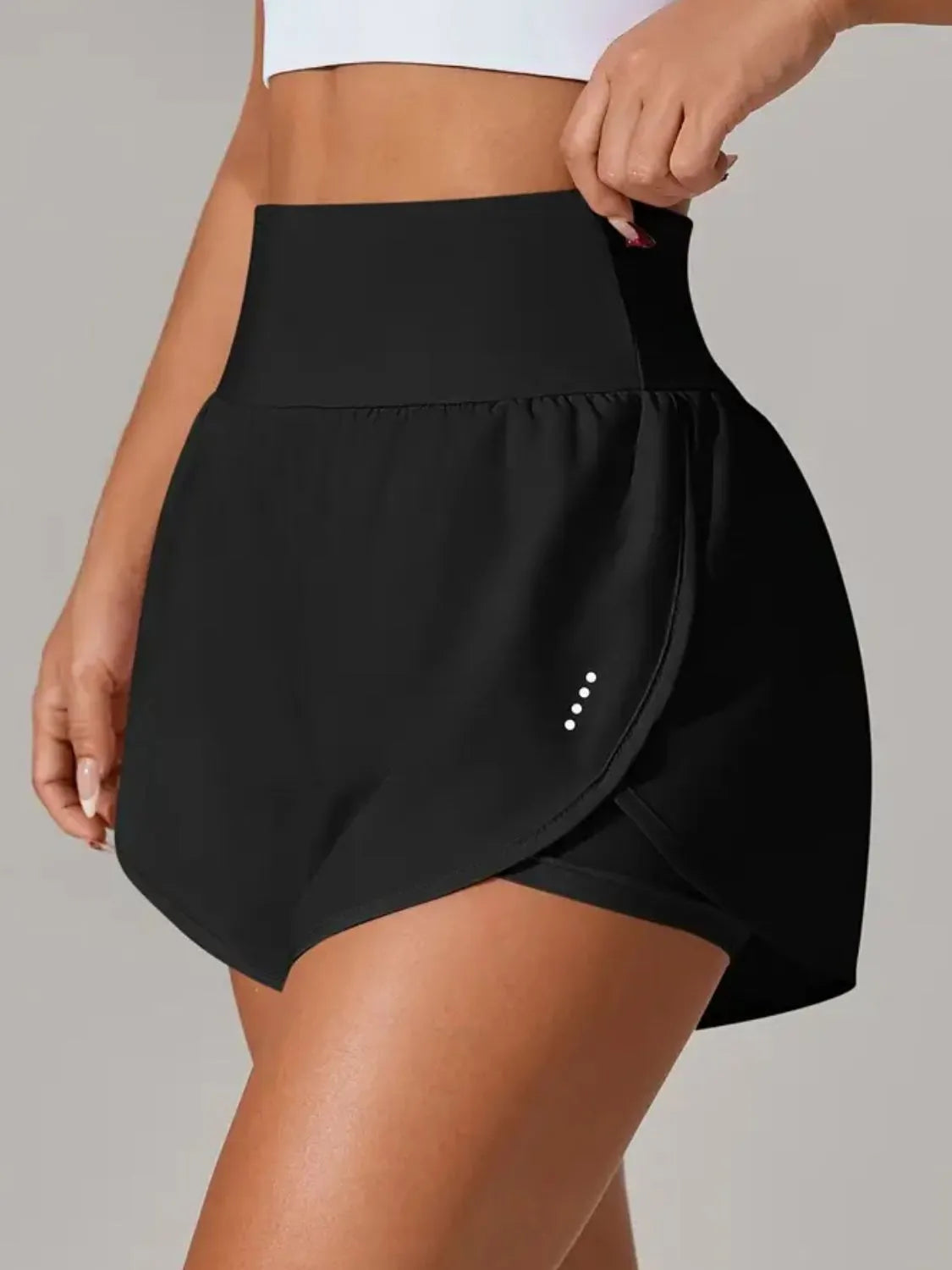 Dusty pink high waist workout shorts detail