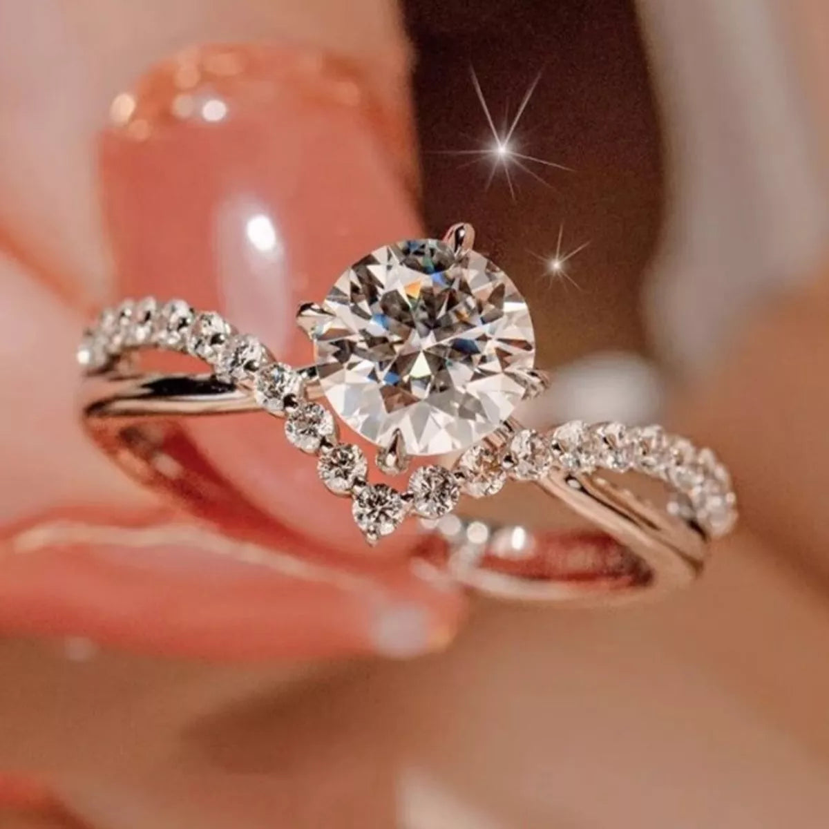 Moissanite ring sparkle in natural light