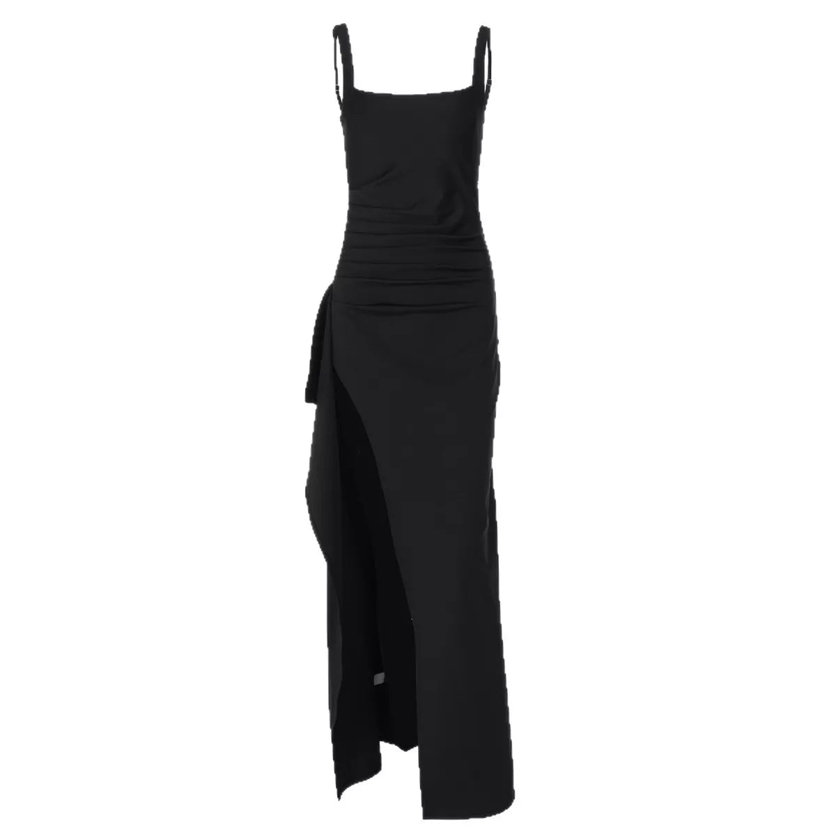 High slit maxi dress side view on model