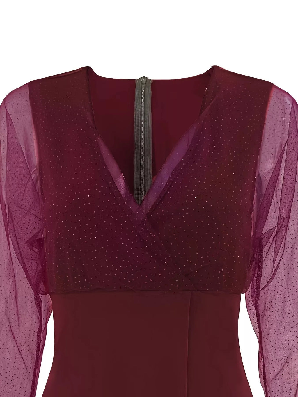 Wine red glitter mesh mini dress front view