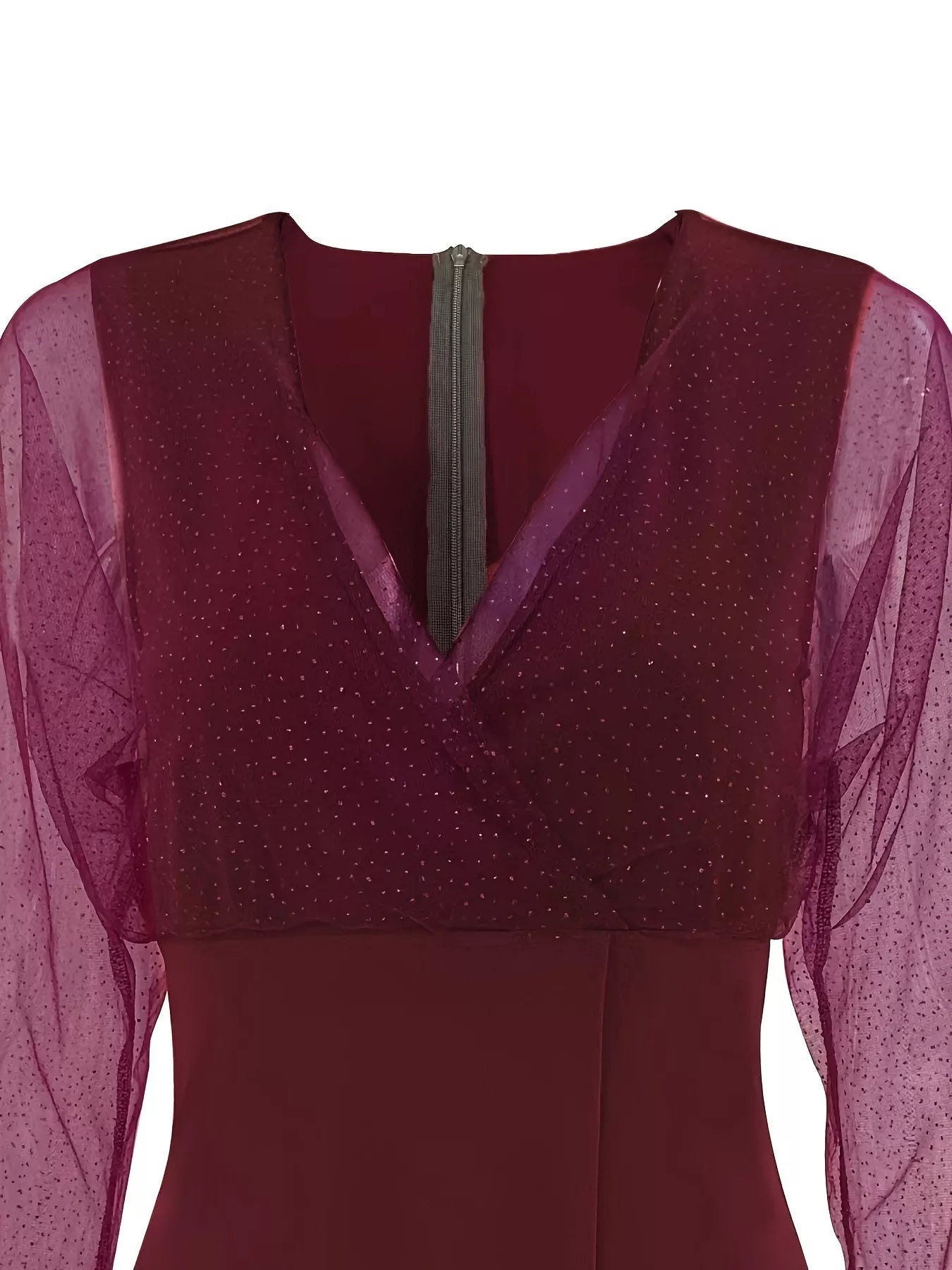 Wine red glitter mesh mini dress front view