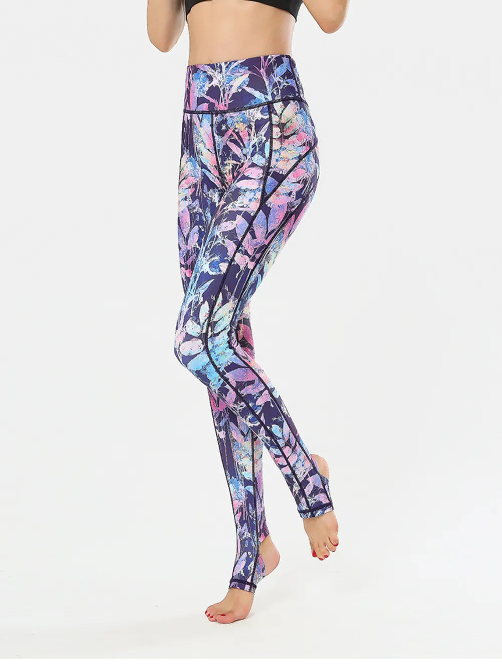 Printed stirrup leggings full length styled look