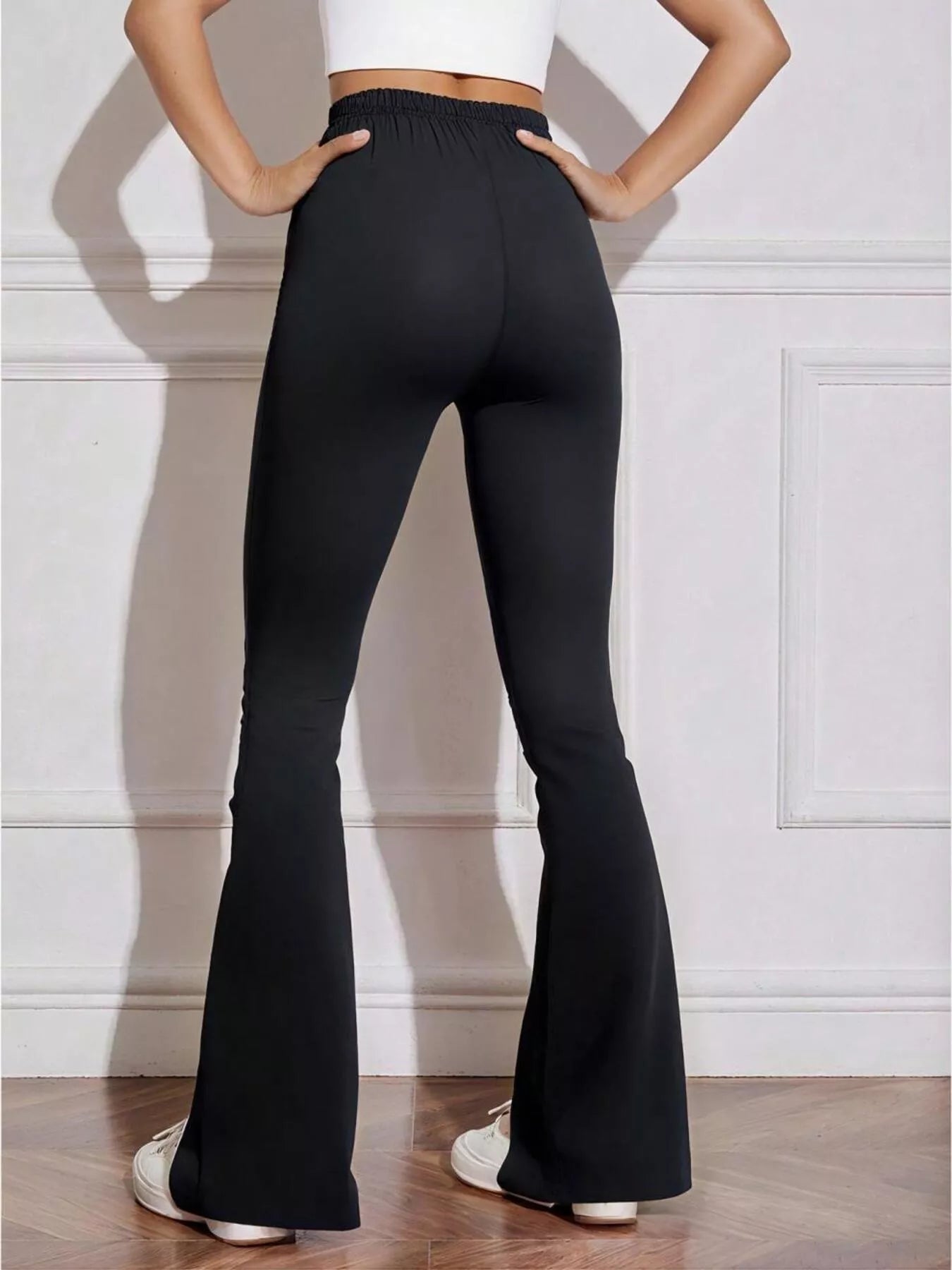 High waist active pants three quarter view