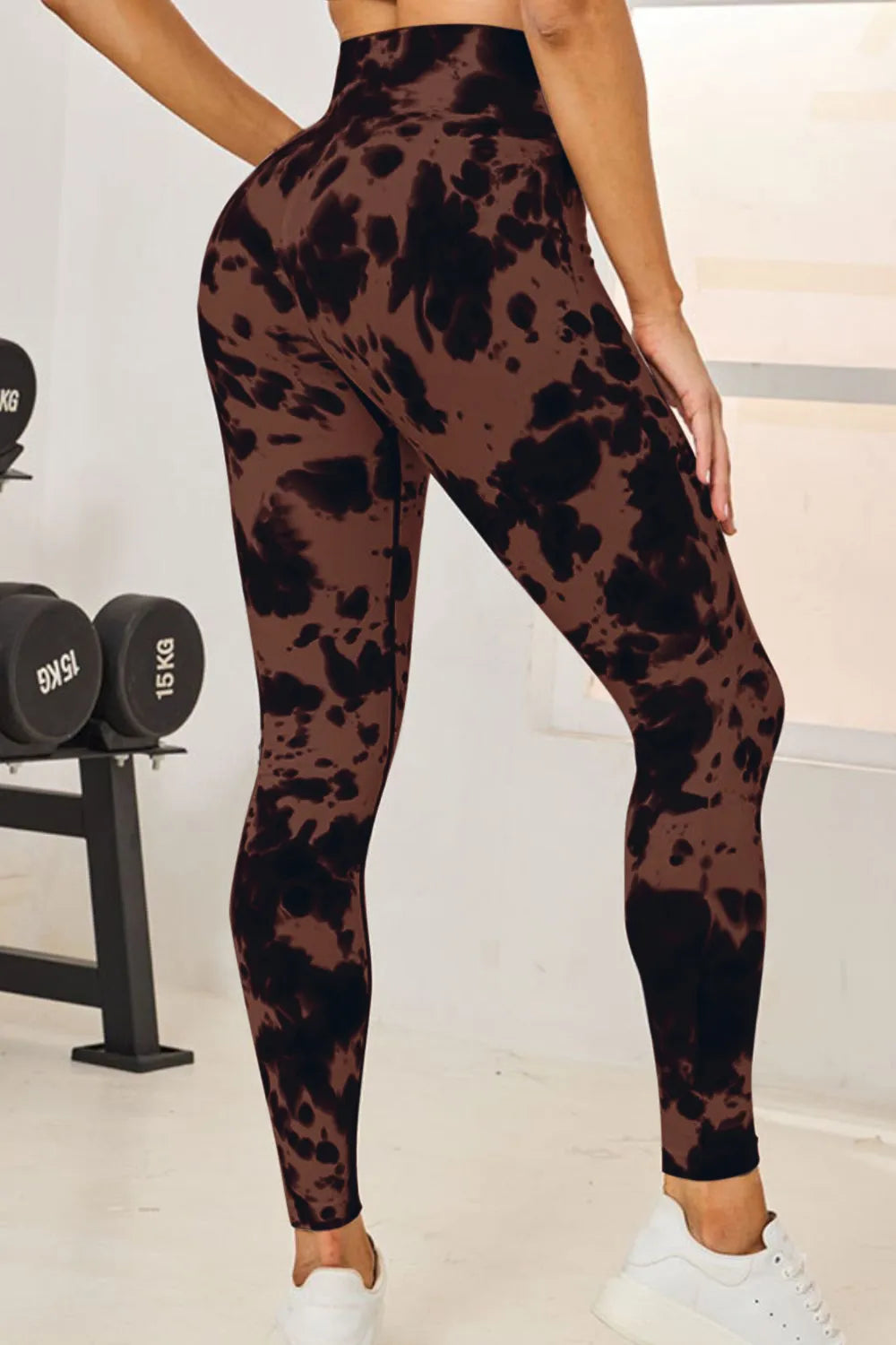 Tie dye yoga leggings full length view