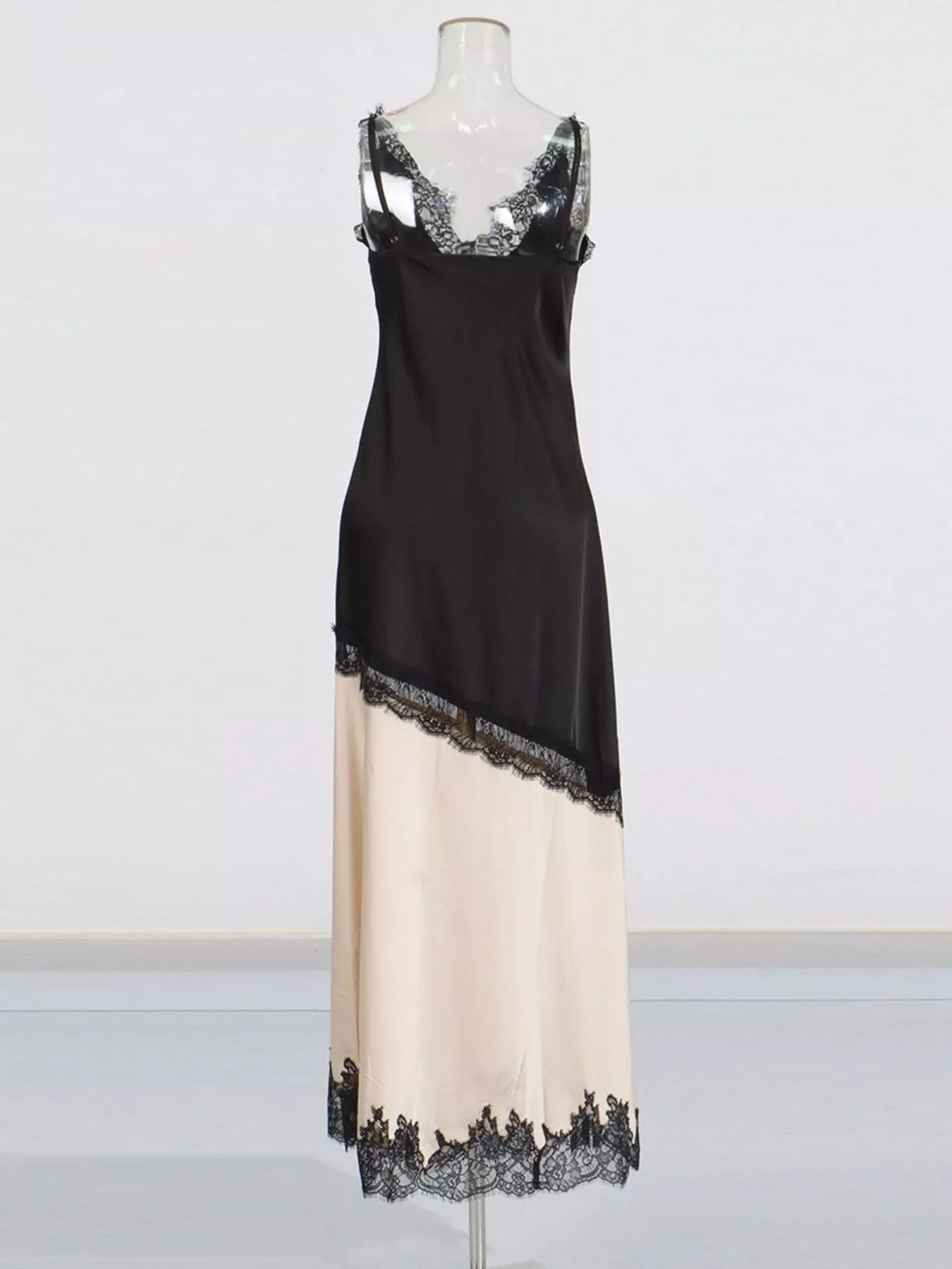 Black maxi slip dress back view