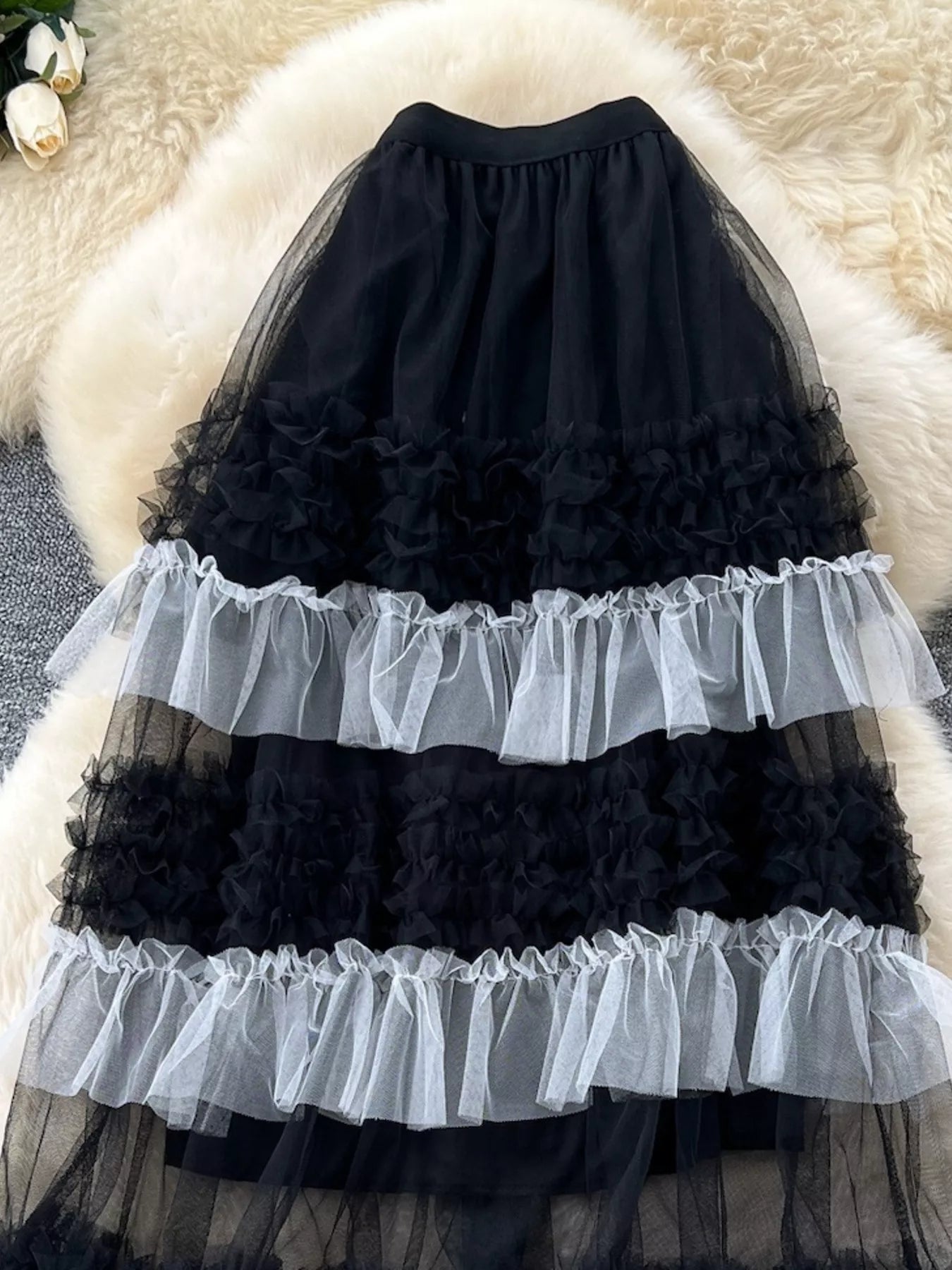 Layered tulle skirt standing pose