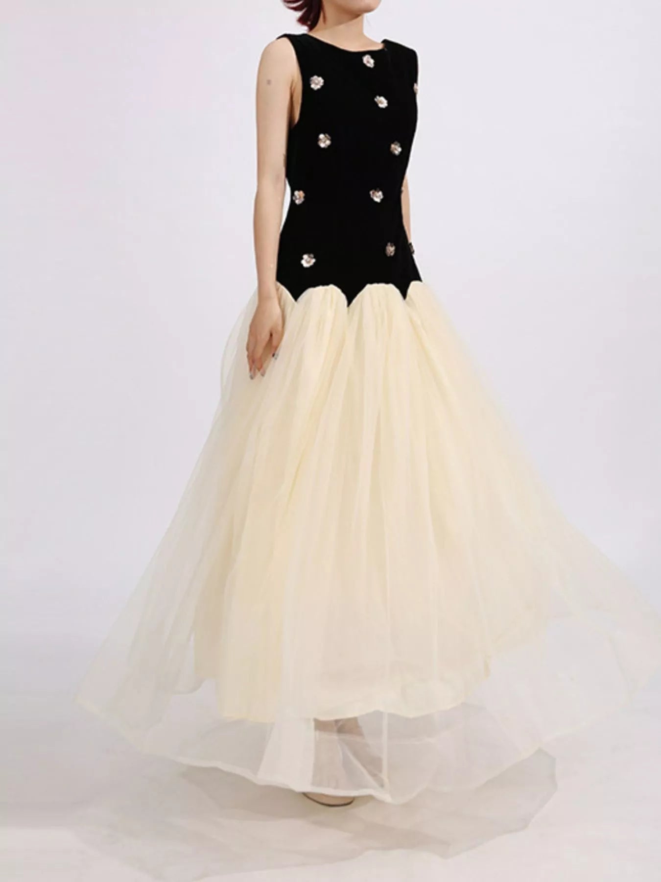Tulle maxi dress ruched bodice detail