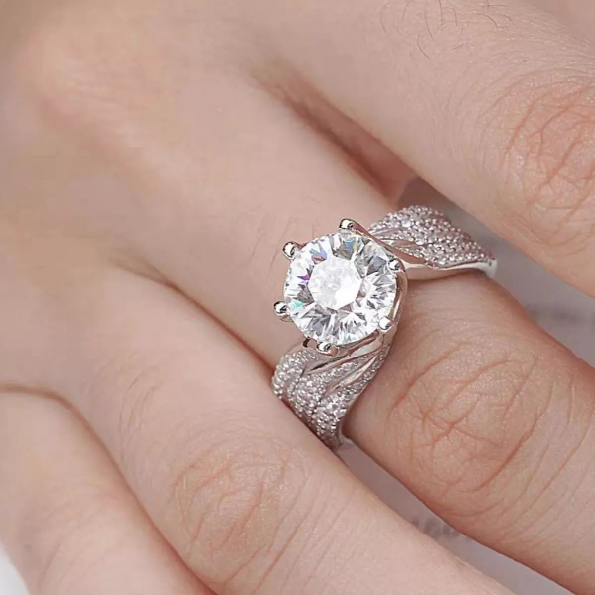 5 carat moissanite sterling silver ring front view