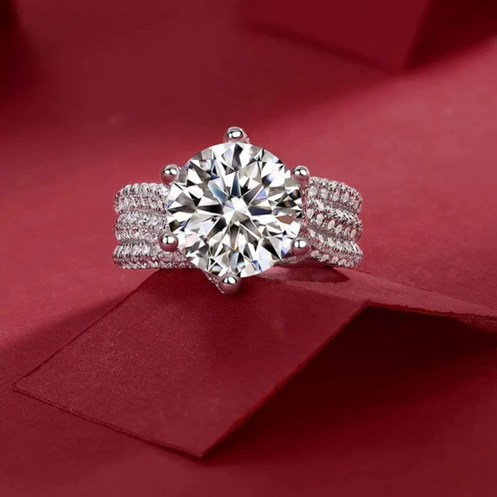 Moissanite ring sparkle detail in sunlight