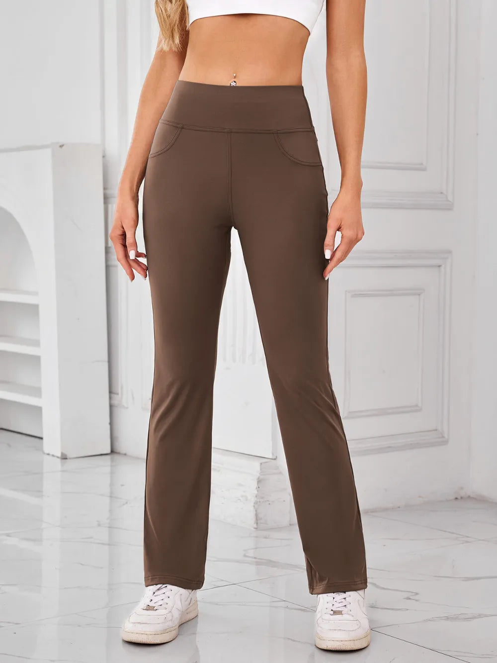 High waist active pants fabric stretch detail