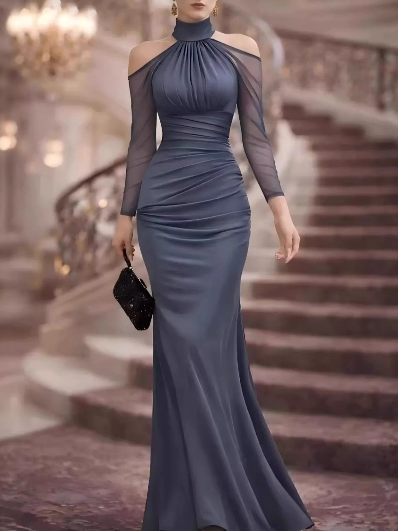 Cold shoulder cutout and mesh sleeve detail