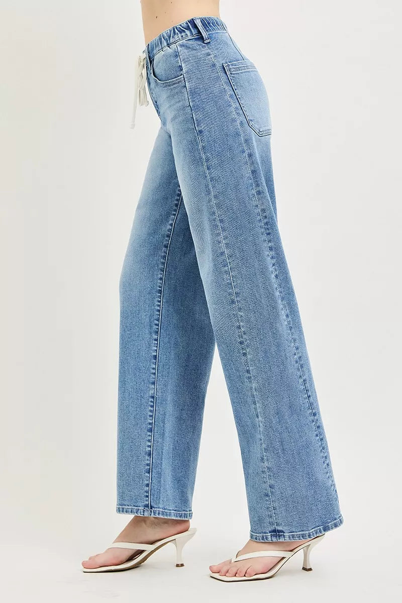 Drawstring waistband detail on RISEN relaxed jeans