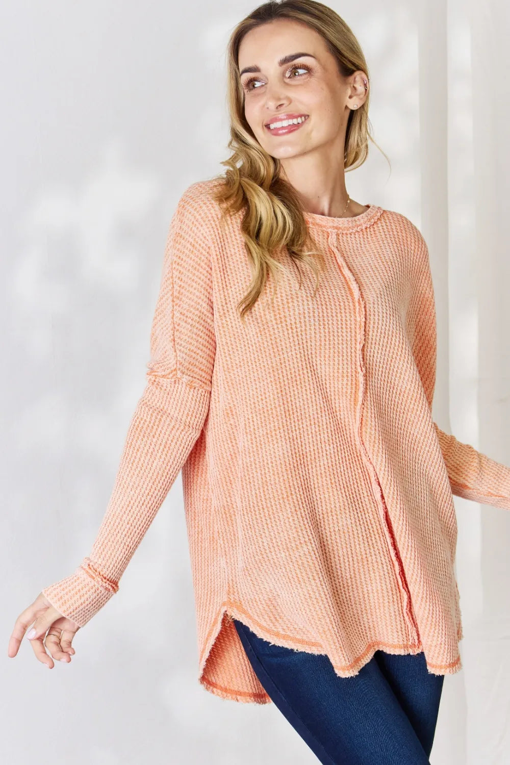 Cotton waffle top sleeve and cuff detail