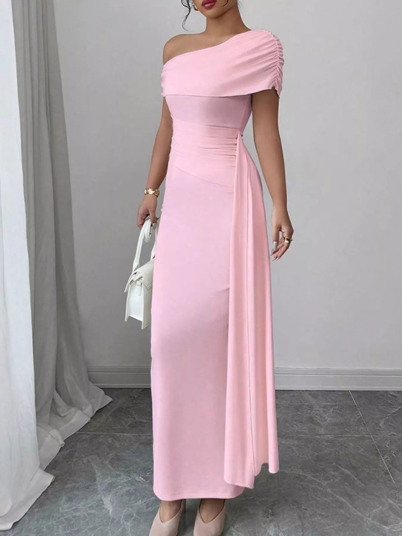 One shoulder maxi dress back view