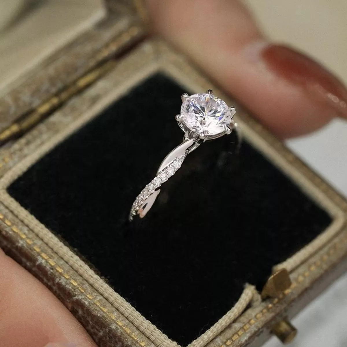 Moissanite ring setting close up detail