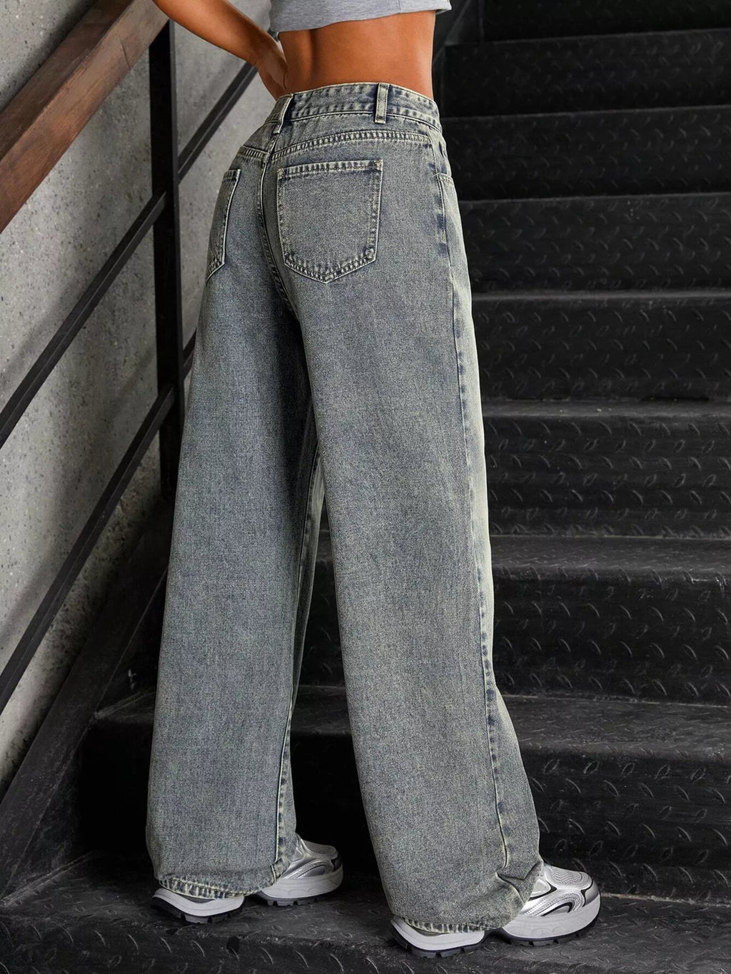 Soft drape wide leg jeans back view