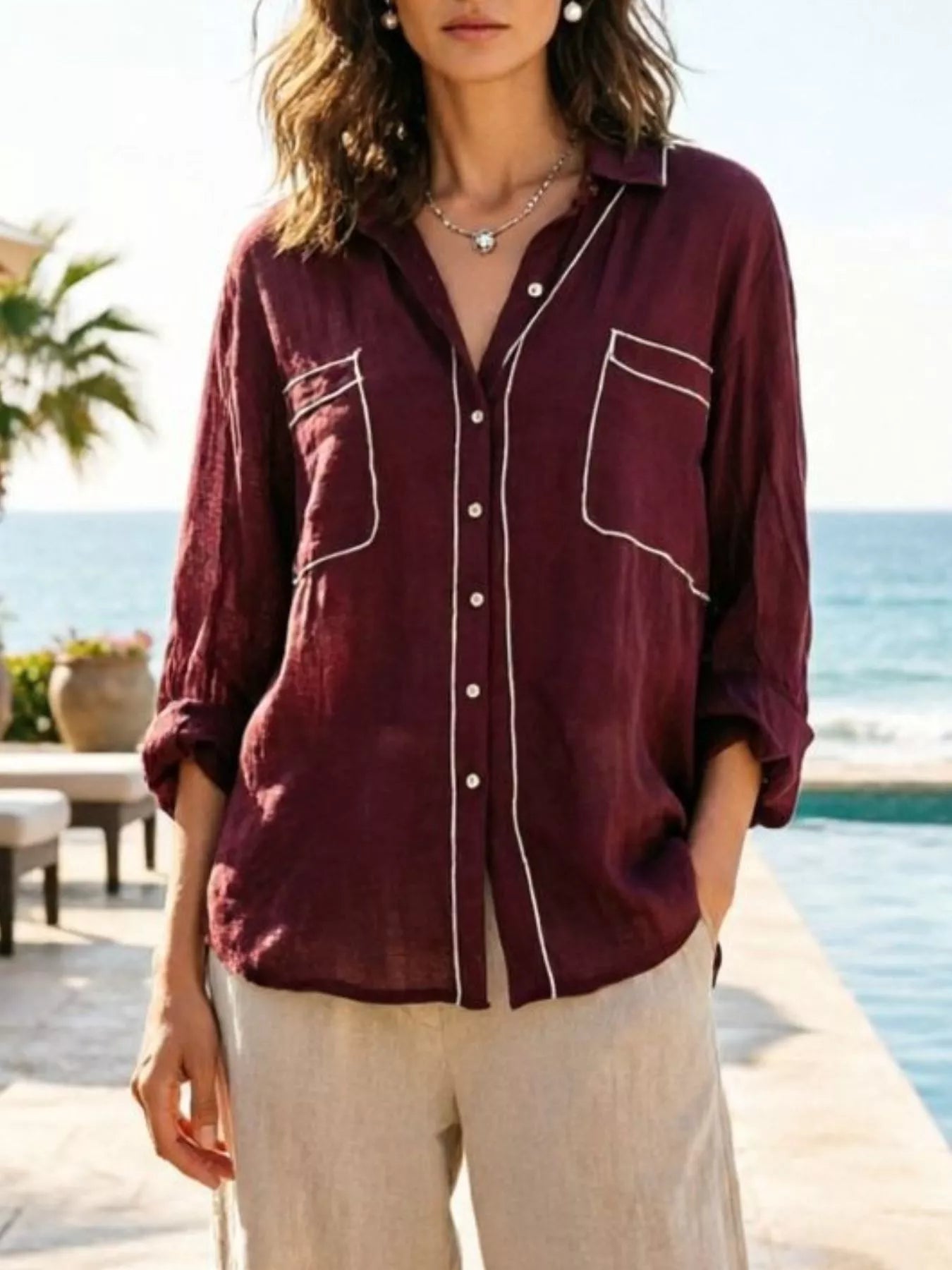 Detail of button front placket and cuff