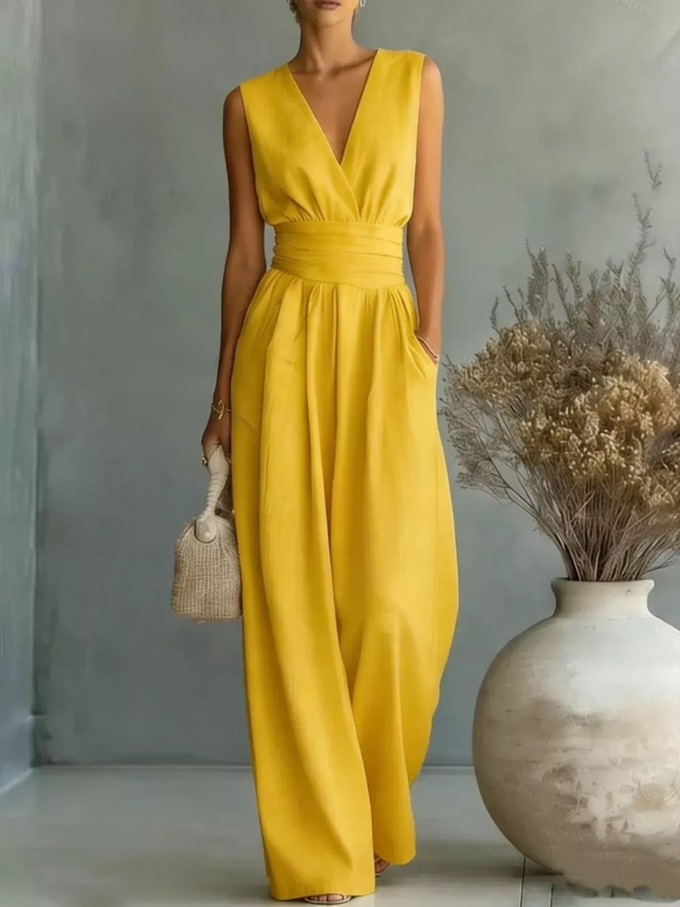 Sleeveless wide leg jumpsuit side view