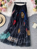 Printed tulle midi skirt front view