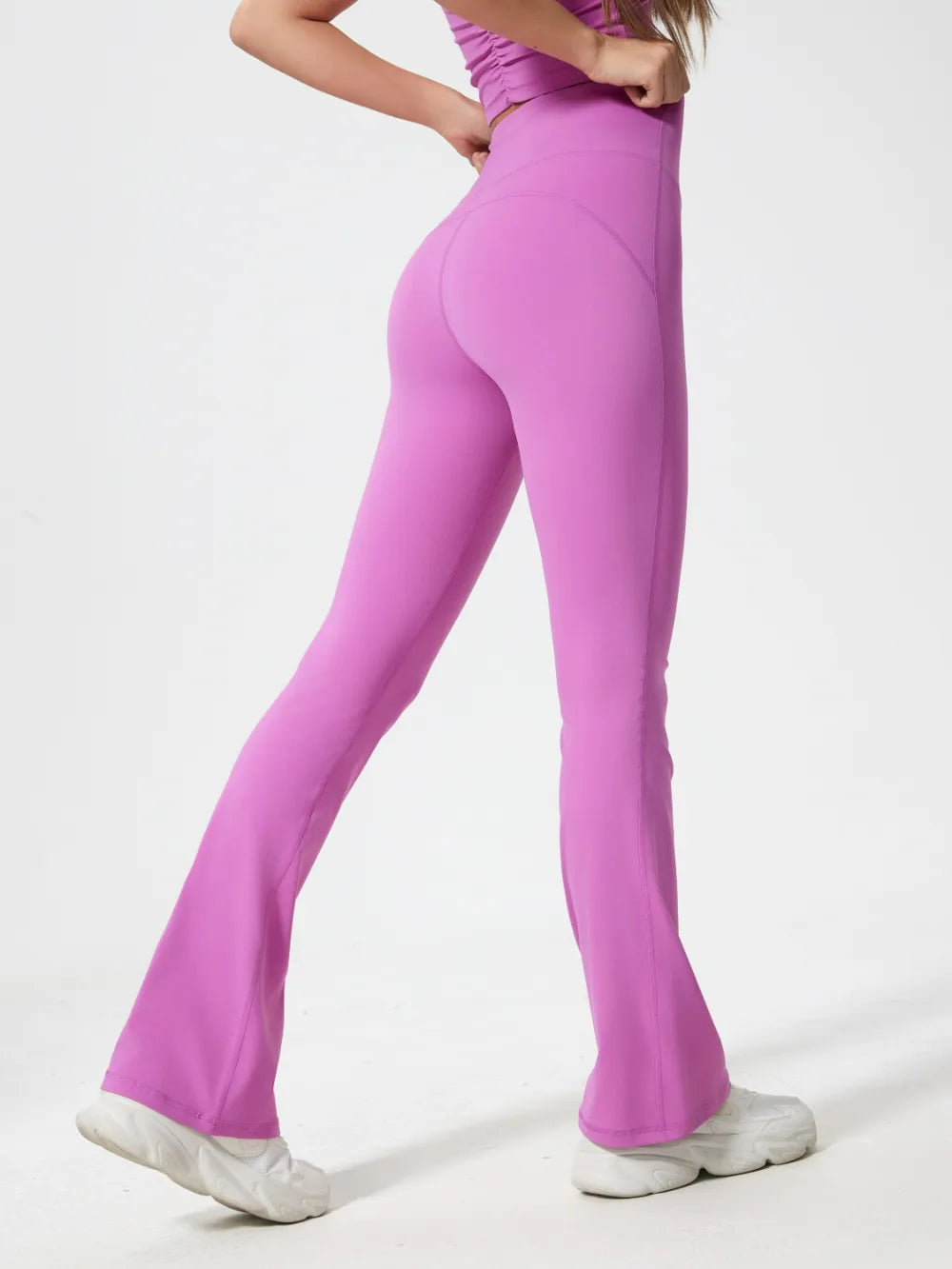 Close up of high waist active pants high rise waistband