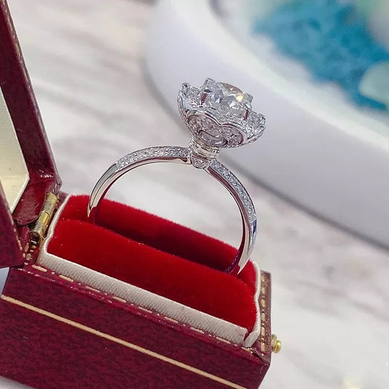 Moissanite silver ring sparkle detail