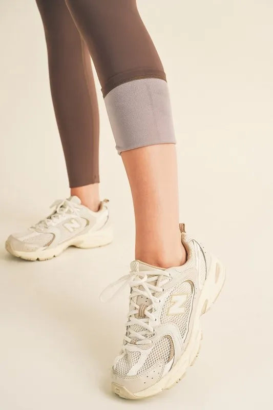 Close up of fleece lining inside leggings