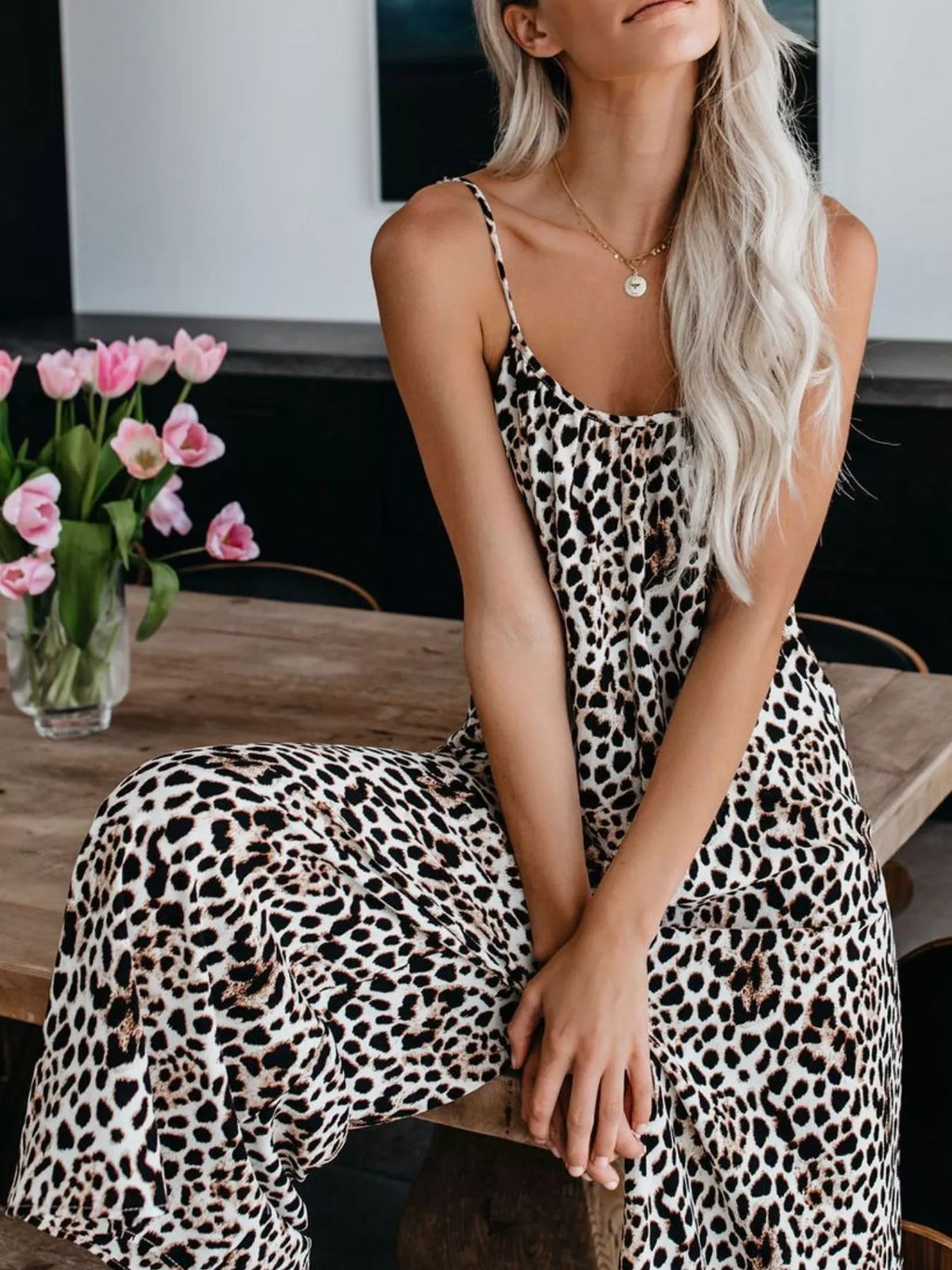 Wide leg tie dye jumpsuit full length front pose