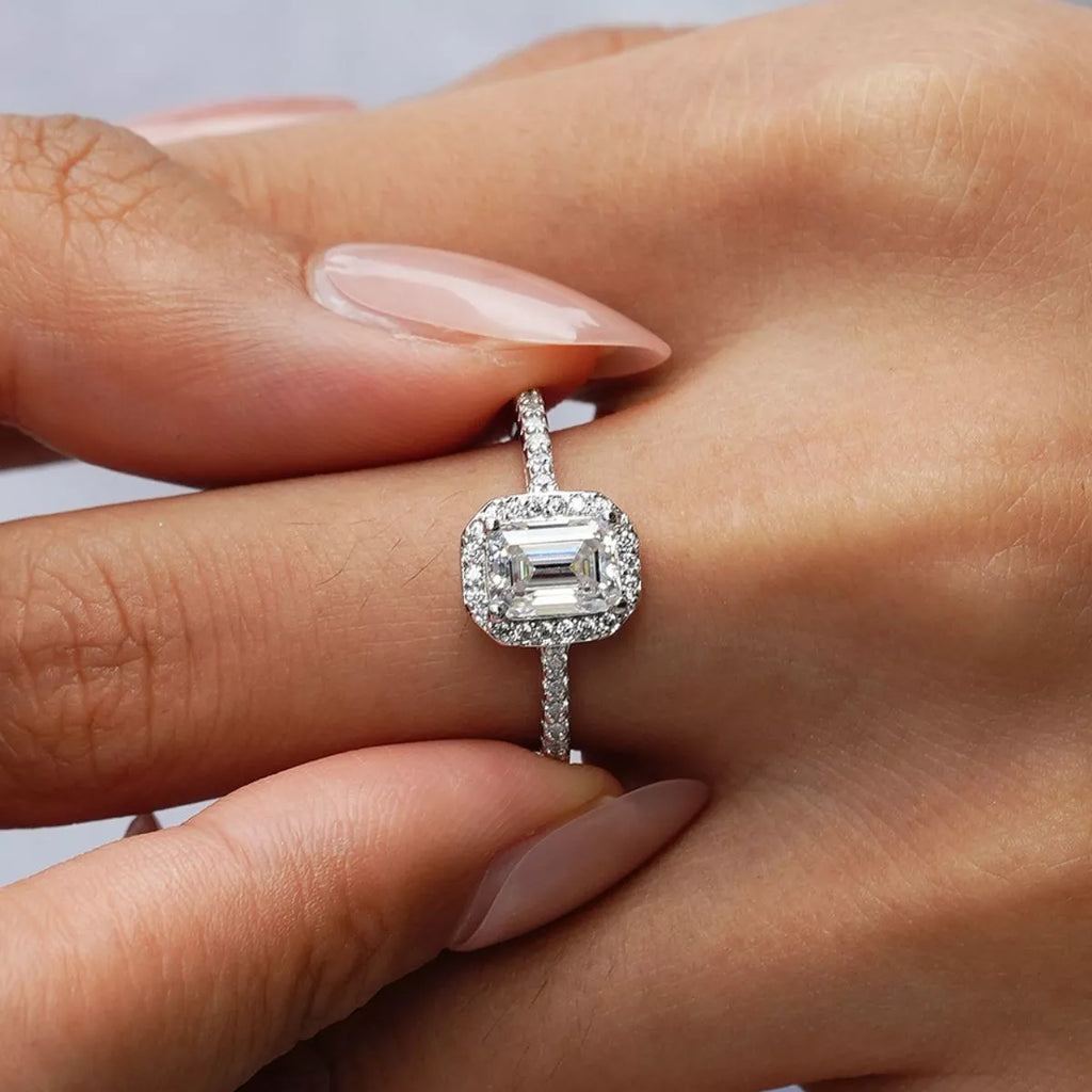 Sterling silver solitaire ring angled view