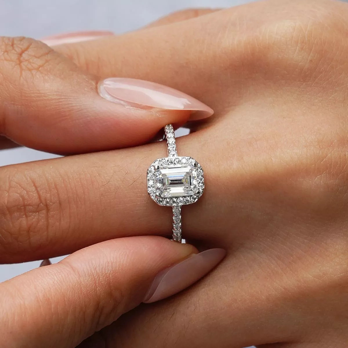 Sterling silver solitaire ring angled view