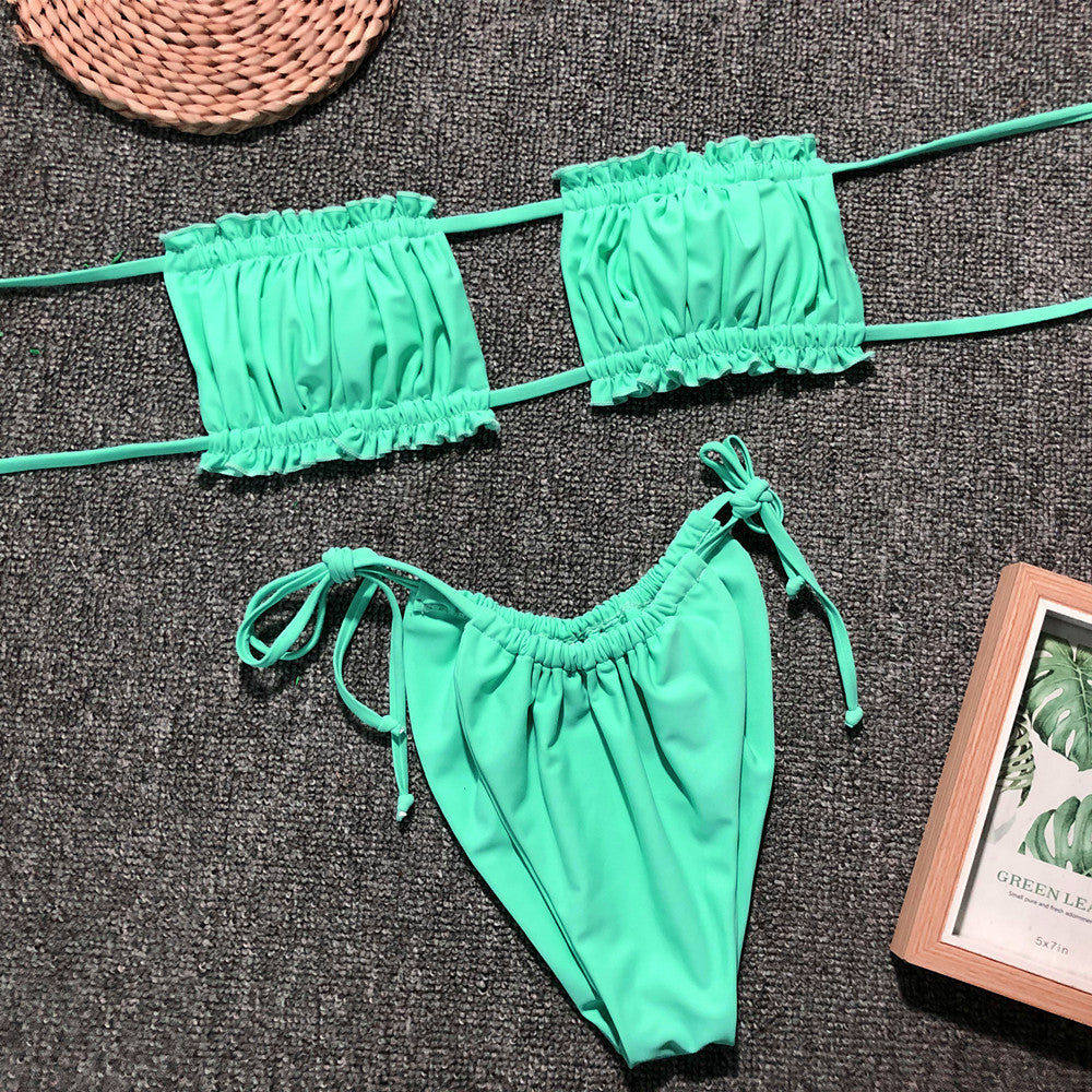 Ruched bikini set white color front