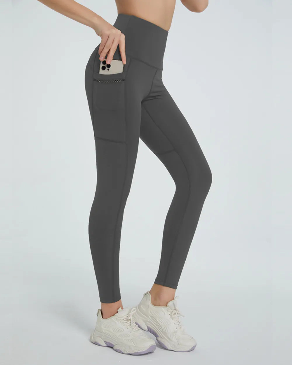Dark gray high waist active leggings full length