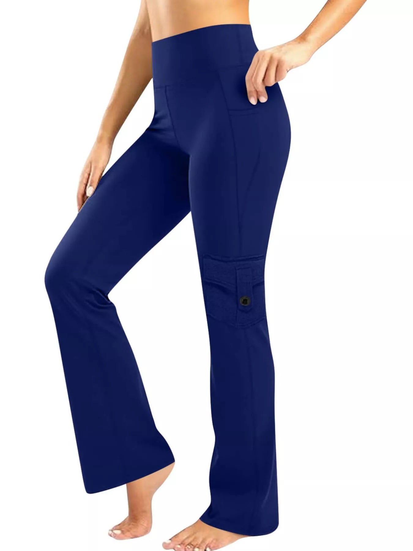Yoga pants styled with a sports bra and sneakers
