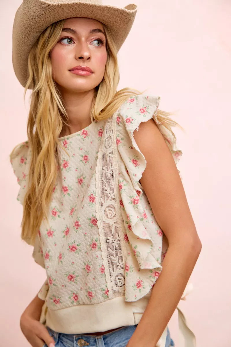 Womens floral print cotton top full view