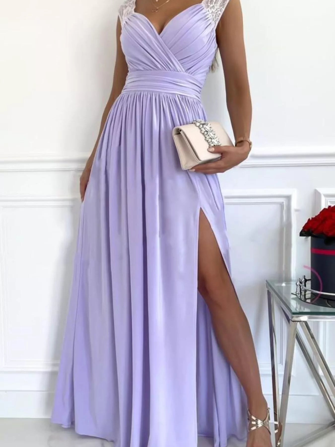 Lace detail maxi dress side view